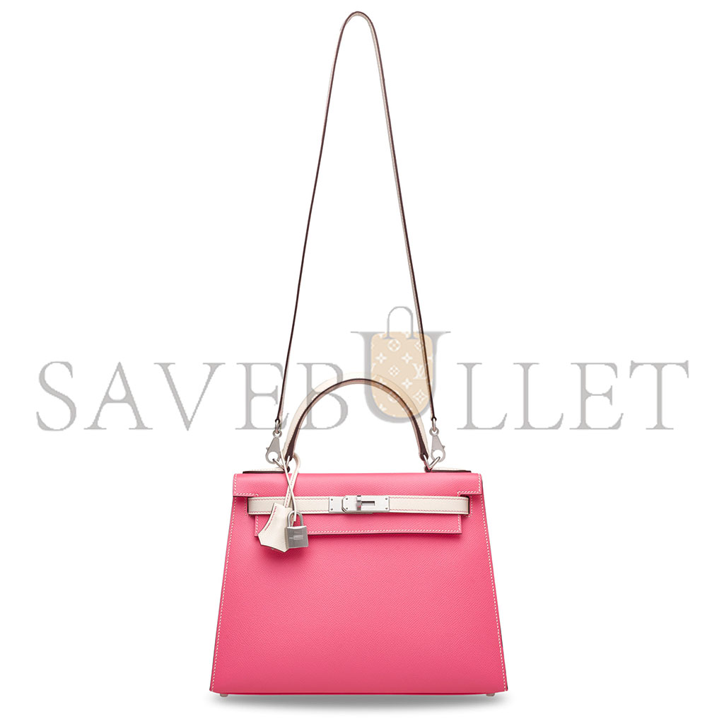 H**mes master rose azalÉe & craie epsom leather sellier kelly 25 with brushed palladium hardware (25*17*7cm)